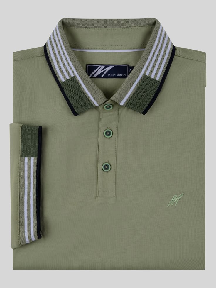 Olive Stripe Collar Polo